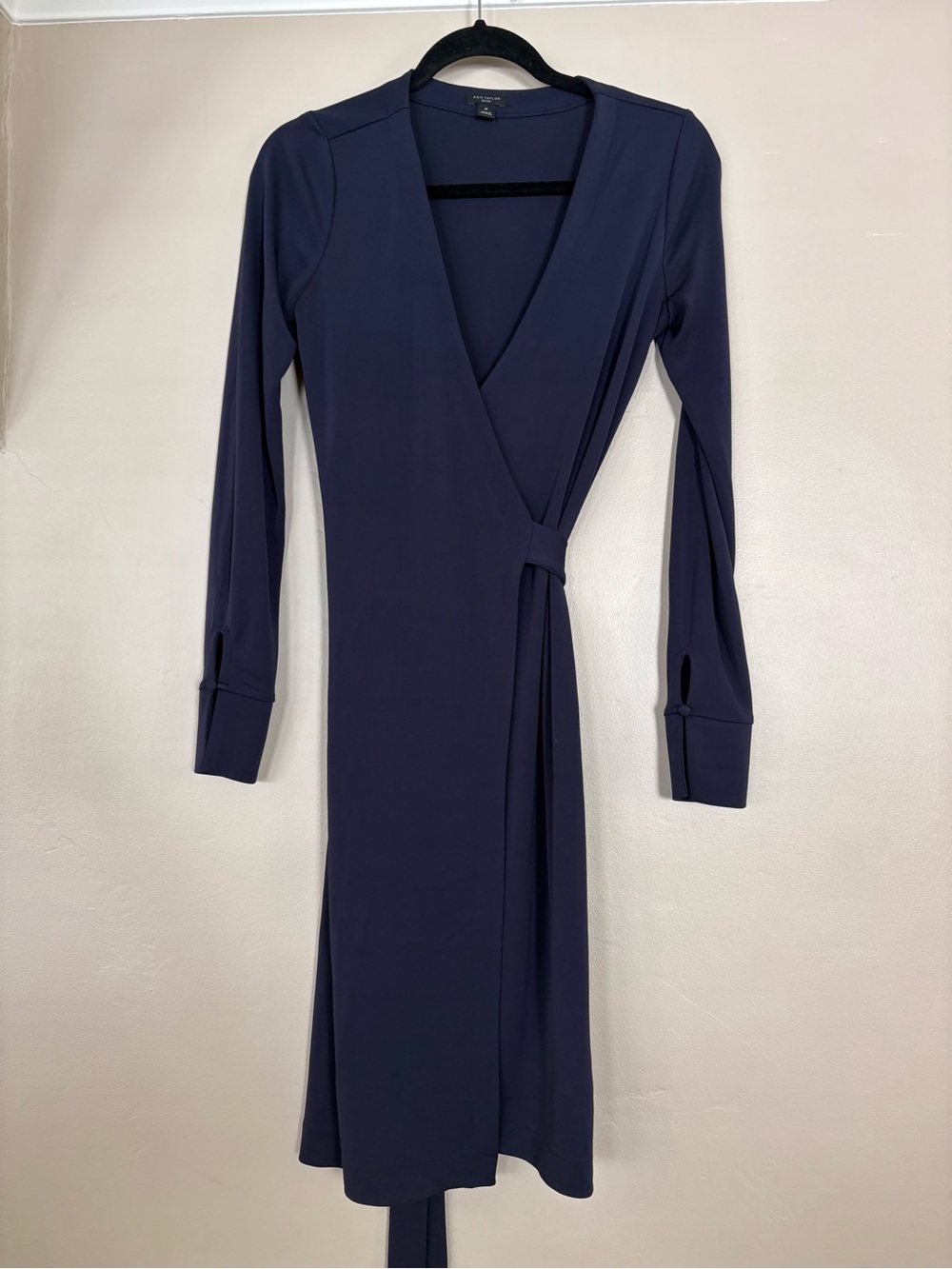 Navy Long-Sleeve Wrap Dress 0P